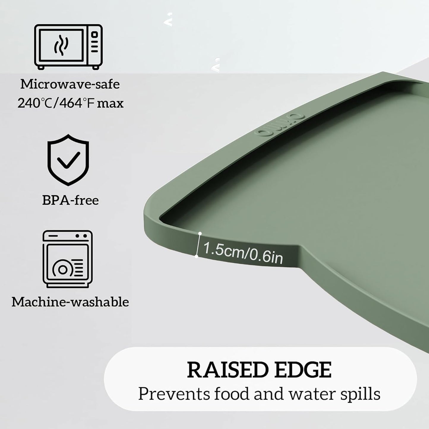 OHMO Dog Food Mat(Sage Green, 24 * 15'') w/Residue Collection Pocket Silicone Pet Feeding Mat for Floor High Edges Anti Spills Waterproof Cat Water Bowl Tray, Easy Clean Placemat