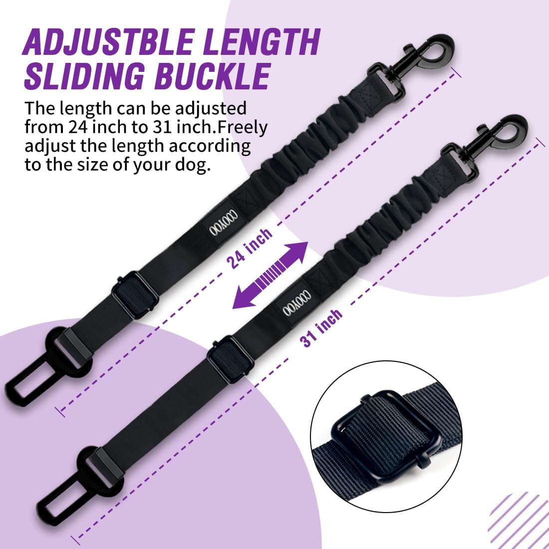 COOYOO Dog Seat Belt,Retractable Dog Car Harness Seat Belt for Car Adjustable Nylon Pet Safety Seat Belts Heavy Duty & Elastic Bungee Buffer