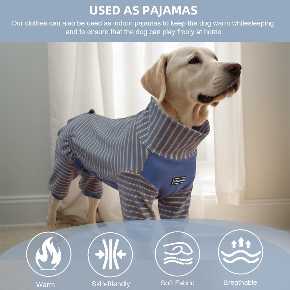 Dog Pyjamas PJS Sweater Clothes and Home Clothing Suitable for Medium to Large Breeds of Dogs, Dog Neutering Suits, Extra-Large Stretch Fabric, Four-Legged (Thickened Blue Stripes, 3XL)