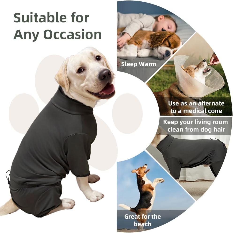 Dog Pyjamas PJS Sweater Clothes and Home Clothing Suitable for Large to Giant Breeds of Dogs, Dog Surgery Recovery Suit, Extra-Large Stretch Fabric, Four-Legged Clothes (Thin Dark Gray, 6XL)