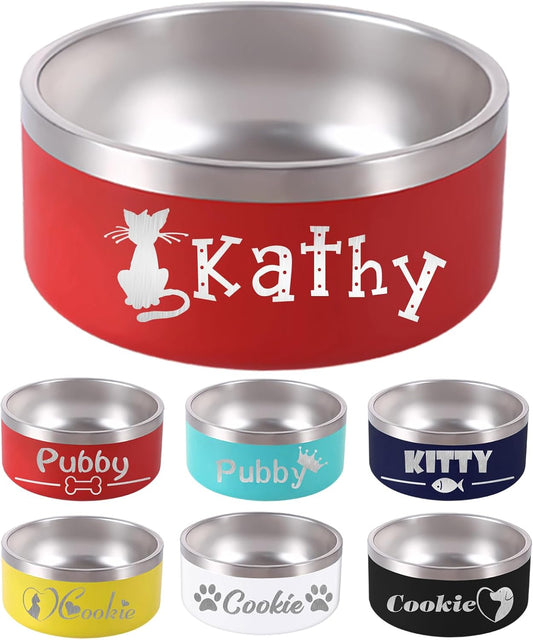 42OZ Personalized Dog Bowl Laser Engraved Custom Pet Name 18/32/42/64 oz No Slip Stainless Steel Insulated Bite-Resistant Food Water Dishes-Red