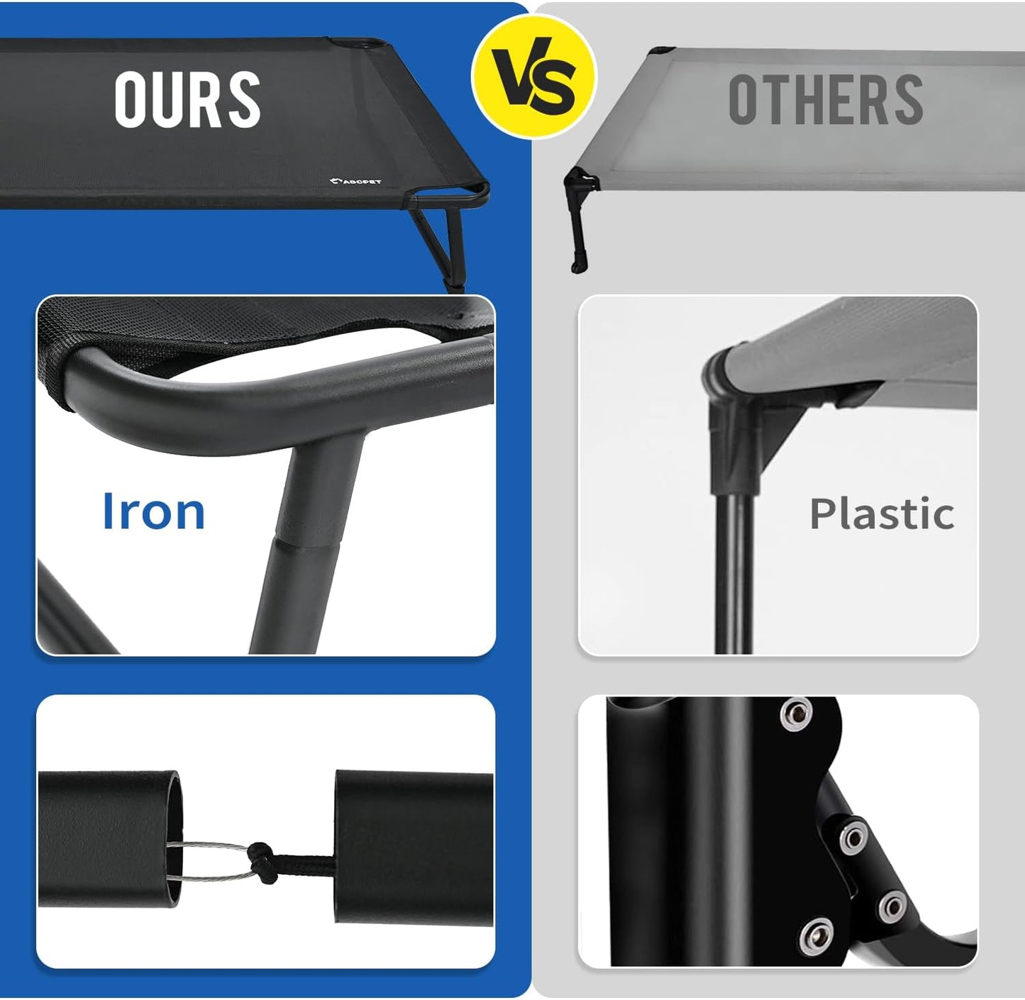 Cooling Elevated Dog Bed, Raised Outdoor Dog Bed Waterproof Pet Beds Cots Stable and Easy Assembly, Teslin Fabric with 1.2mm Thick Iron Frame, Breathable, Ultra-Sturdy，Black, 42 * 28 * 7.9