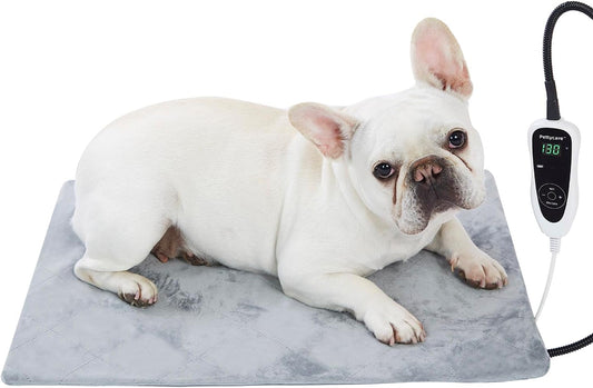 pettycare Pet Heating Pad for Dog Cat, Electric Heating with Steel-Wrapped Cord, 25-Level Timer & 11-Level Temperature Indoor Warming Pads Easy Clean for Puppy Cat Dog L 22x18inch