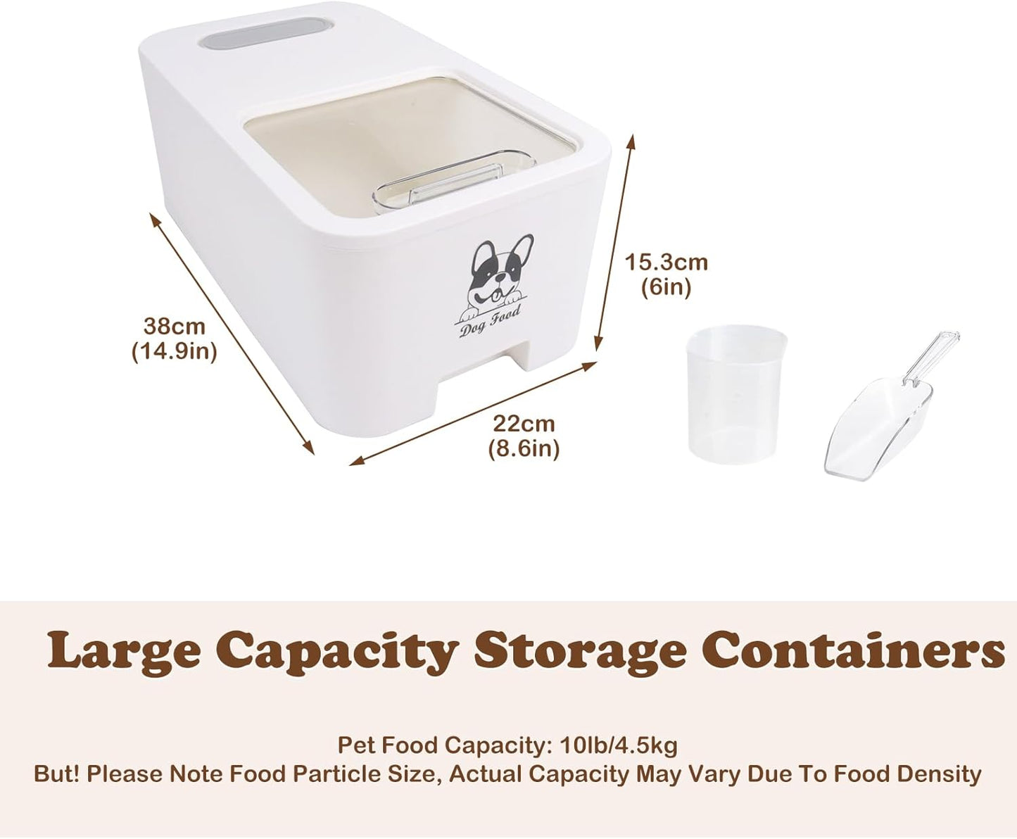 10Lbs Dog Food Storage Container,Pet Food Container with Rolling Wheels & Sliding Lid,BPA Free Plastic Storage Bin For Dog Food Kibble with Measuaring Cups-Rodent proof