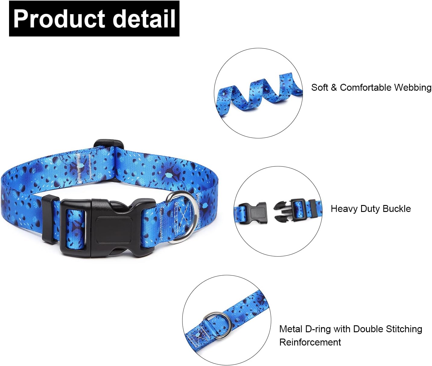 Mercano Adjustable Dog Collar - Special Design Patterns, Soft Nylon Comfortable Sturdy Pet Collar for Small Medium Large Dogs (M, Blue Ocean)