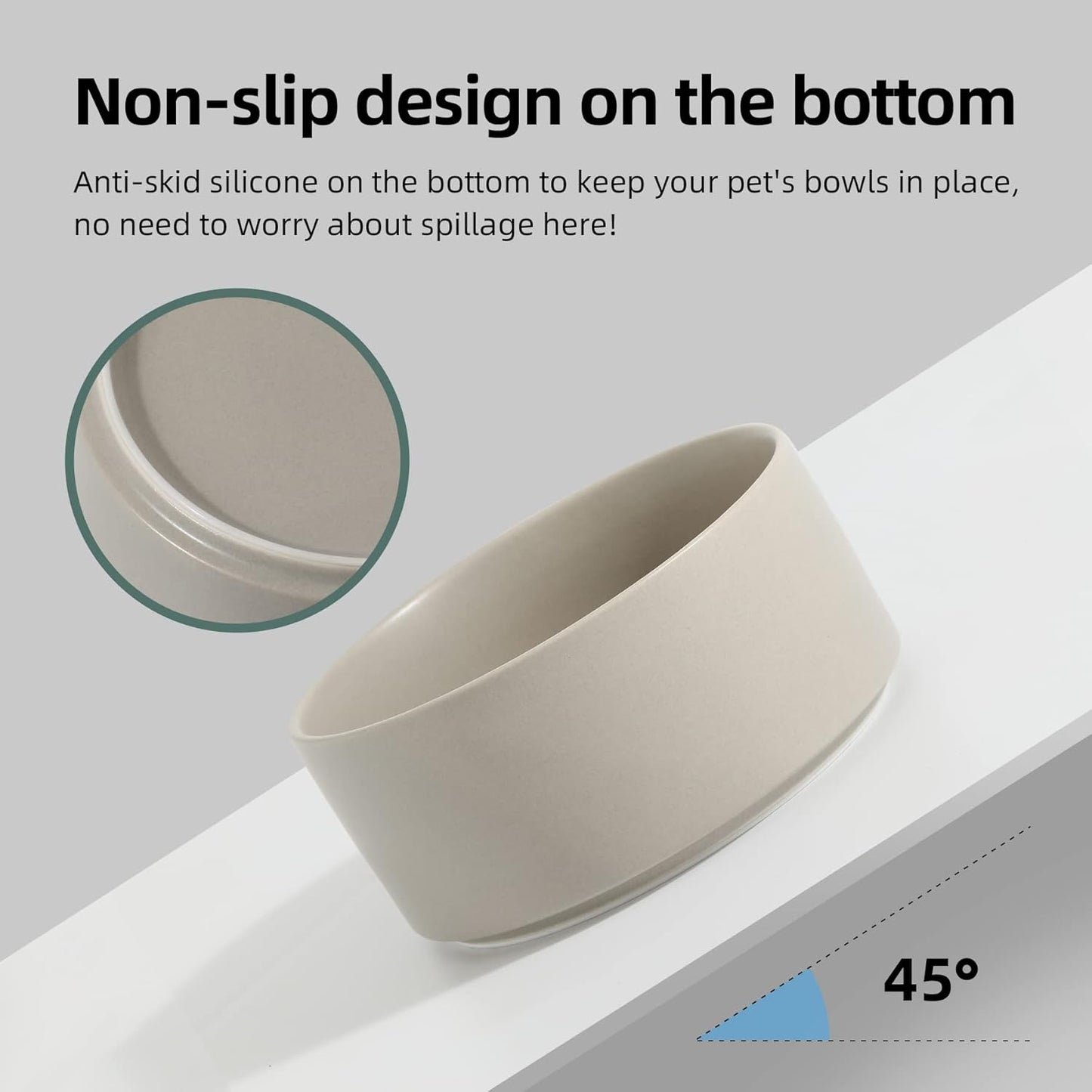 Non-Slip 8.2inch Ceramic Dog Food and Water Bowl for Large Breed Dogs, Pet Bowl for Replacement (Single Bowl, Grey)