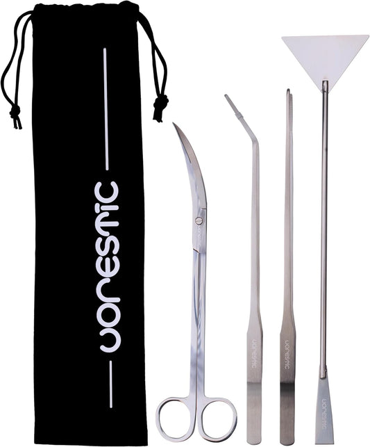 4Pcs Aquascaping Tools, Terrarium Tools, Aquarium Tools Set with Stainless Steel Aquarium Tweezers, Aquarium Scissors and Spatula - Aquascape Tools Set for Trimming, Maintenance