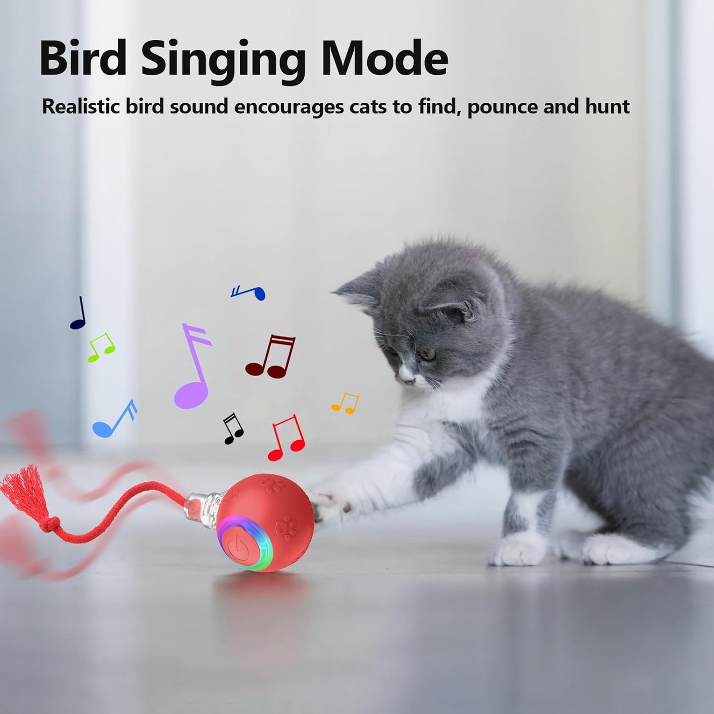 Interactive Cat Toys, Automatic Moving Cat Toys for Bored Indoor Adult Cats, Fast Rolling, Chirping & Motion-Activated Kitty Toys, Fun Gift for Cats with Speedy Tail 2.0, USB Rechargeable,Red