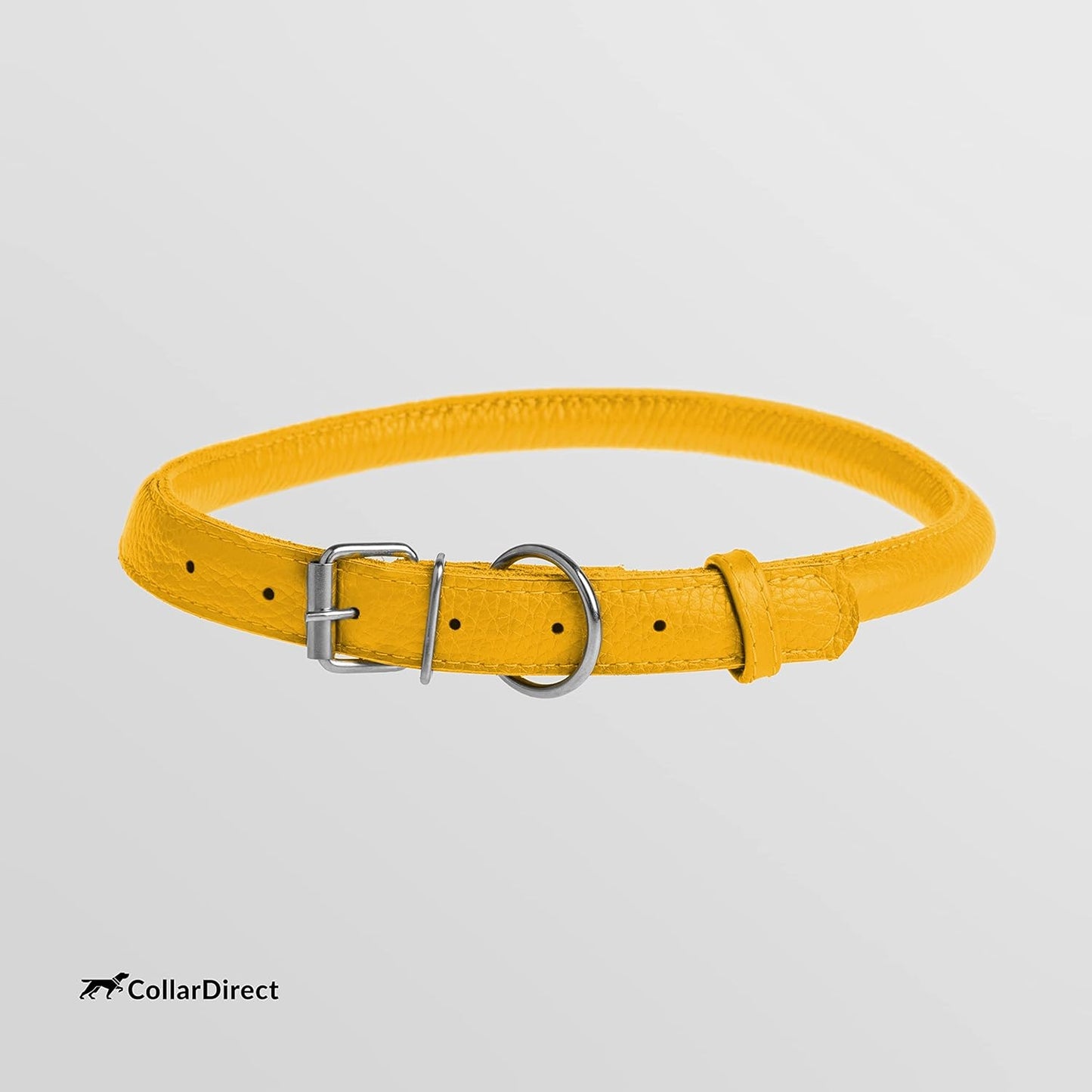 CollarDirect Rolled Leather Dog Collar, Soft Padded Round Puppy Collar, Handmade Genuine Leather Collar Dog Small Large Cat Collars 13 Colors (8-11 Inch, Yellow Textured)