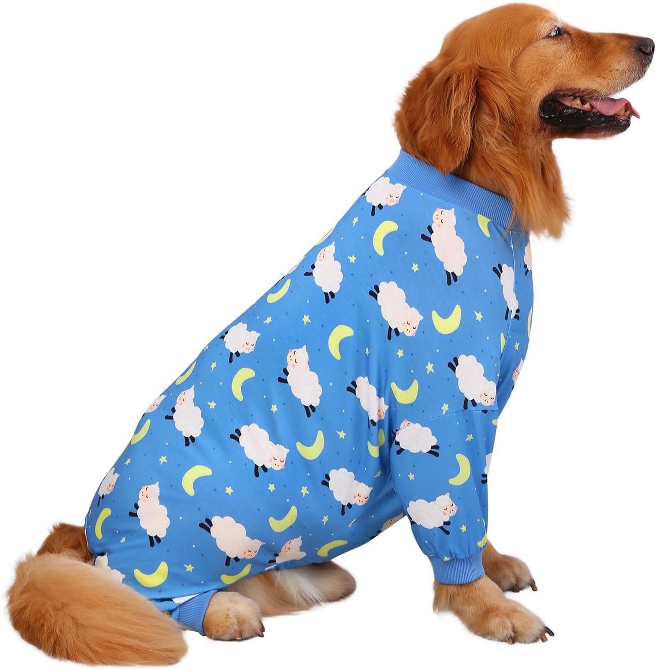 HDE Dog Pajamas One Piece Jammies Jumpsuit Pet Clothes Outfit Stretchy Lightweight Comfy Shirt Pjs for M-3XL Dogs Counting Sheep - M