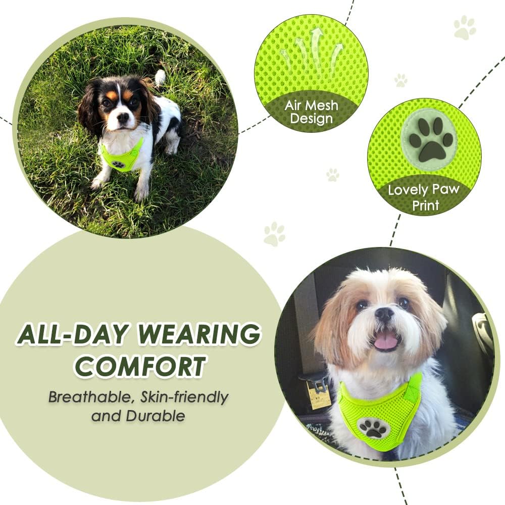 SlowTon Dog Seat Belt Harness for Car, Dog Car Harness Adjustable Mesh Breathable & Dog Seatbelt Safety Tether with Elastic Bungee for Small Medium Large Pets(Lime, Double Clip, M)