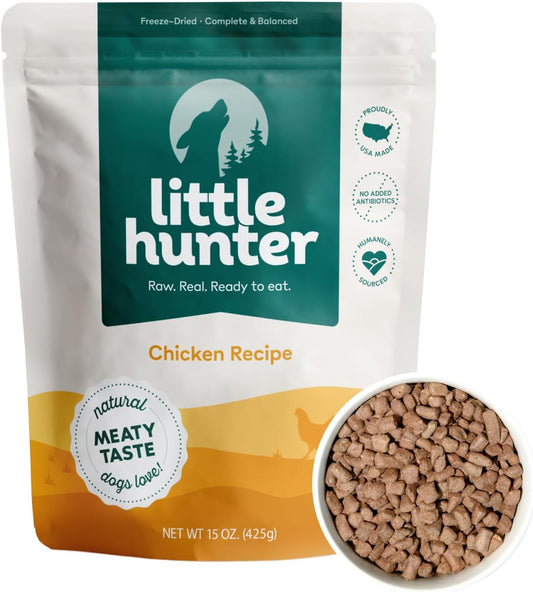 Little Hunter Freeze Dried Fresh Raw Chicken Recipe - Picky Eater-Approved Limited Ingredient Dog Food for All Stages - High Protein, Small Batch, Grain Free, 15 oz