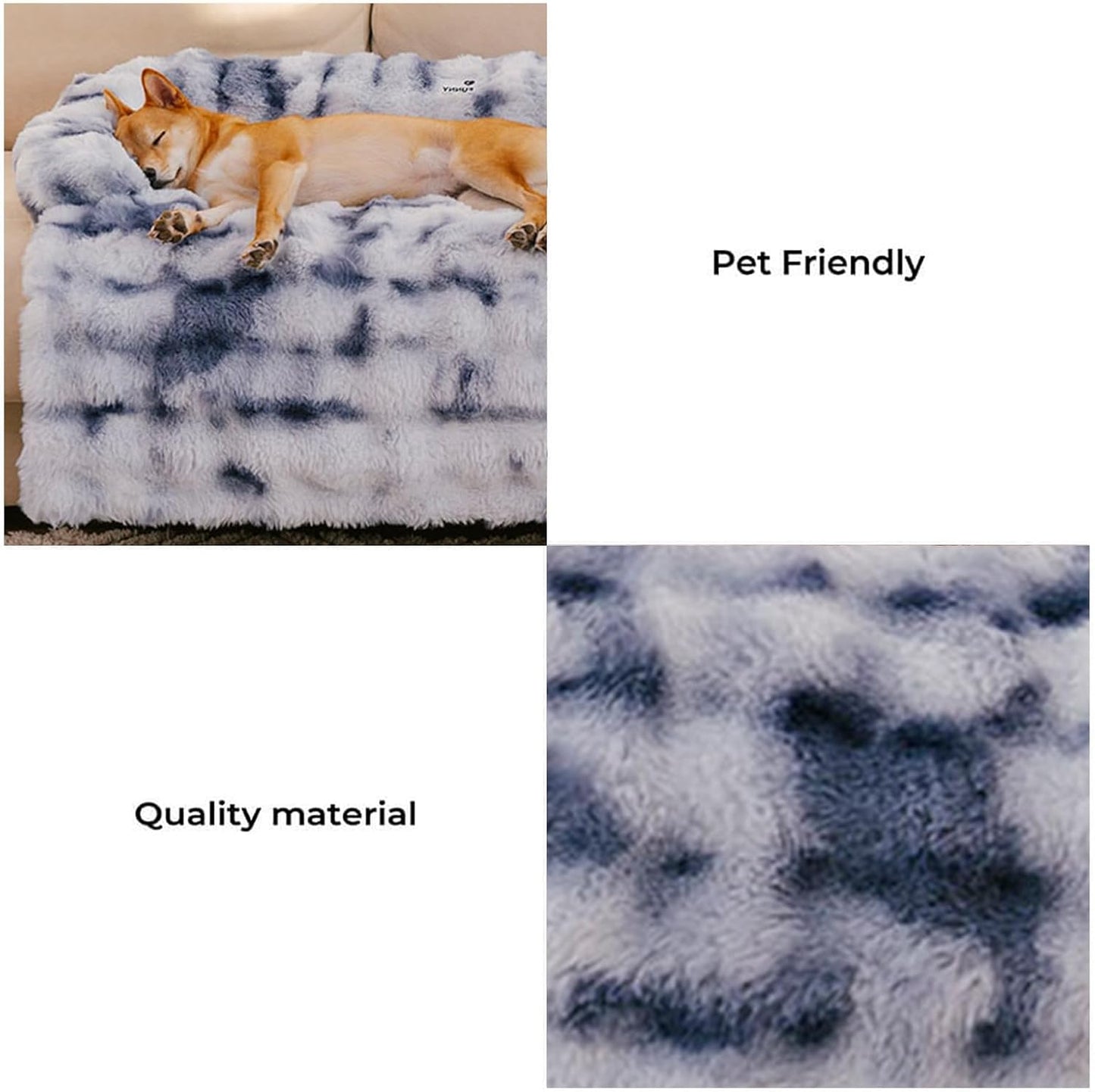 FUNNY FUZZY Pet Fluffy Fuzzy Couch Cover, Calming Washable Dog Bed Sofa Protector Pets Mat for Small Medium Dogs and Cats (Tie-dye Blue,33.45 × 28.35 × 5.51 in)