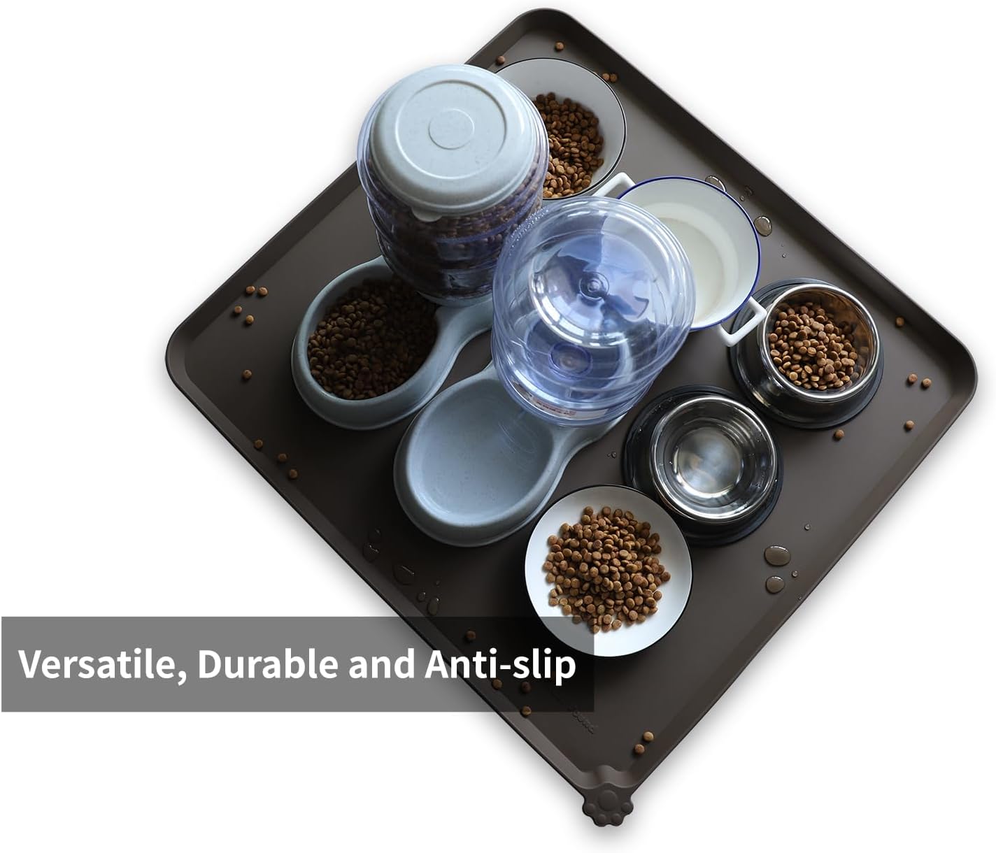 Hoki Found XX-Large Silicone Pet Food Mats Tray - Non Slip Pet Dog Cat Bowl Mats Placemat - Dog Pet Cat Feeding Mat - Waterproof Dog Cat Food Mats -Pet Water Mats for Carpet - Coffee