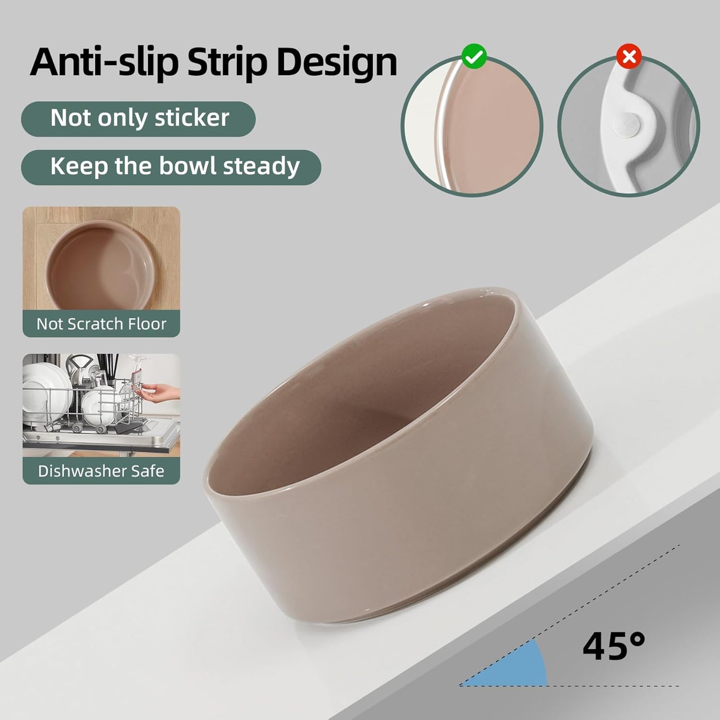 Ceramic 8.2inch Raised Dog Bowl with Stand for Large - Breed Dogs, Pet Food and Water Feeder(Single Bowl with Stand - Brown Coffee)