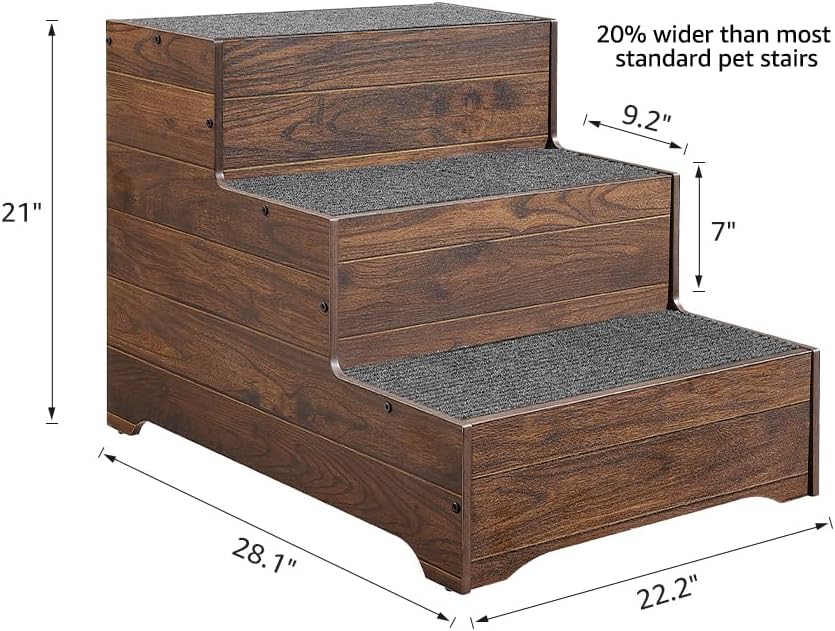 beeNbkks Dog Stairs Furniture, Extra Wide Wooden Pet Steps for Medium Large Dogs and Cats, Non-Slip Pet Ladder for Elderly Injured Pets Short Legged Puppy to Reach Couch Sofa High Bed Windowsill