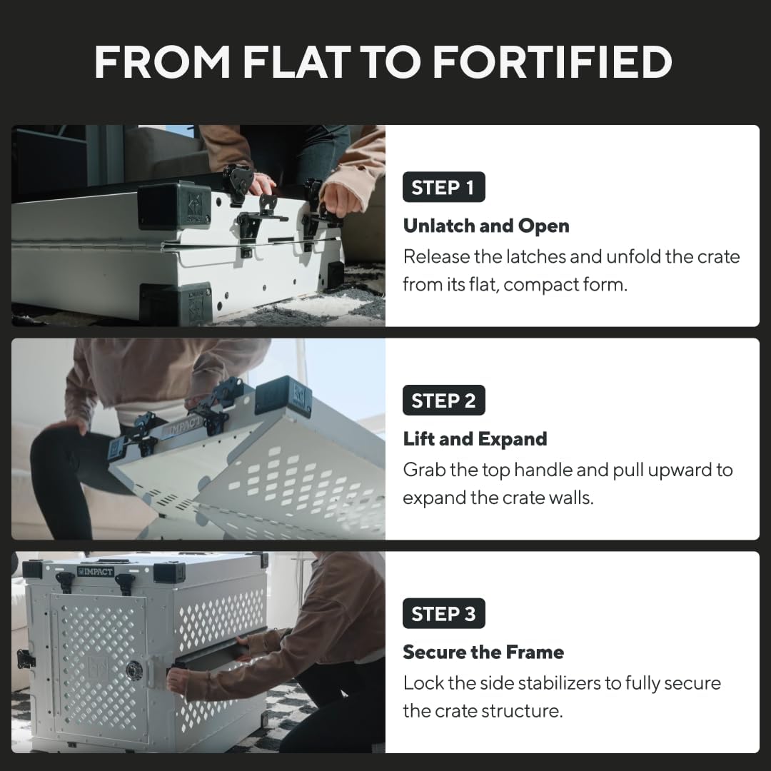 Impact Collapsible Dog Crate - Foldable Hard Crate for Large Dogs - Heavy Duty Travel Kennel with Powder-Coated Aluminum - Quick Setup for Indoor & Outdoor (Gray, 40" (40.5" L x 23" W x 29" H))