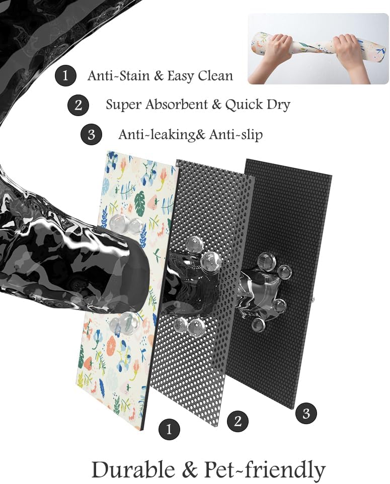 Pet Feeding Mat-Absorbent Dog Mat for Food and Water Bowl-No Stains Quick Dry Water Dispenser Mat-Dog Accessories Pet Supplies-Bowl for Messy Drinkers（LIGHTFLOWERS,16"x24"
