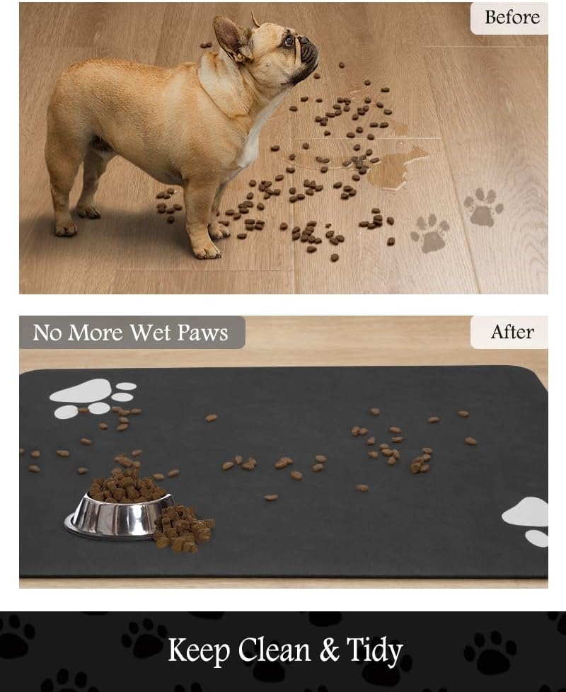 Pet Feeding Mat-Absorbent Dog Mat for Food and Water Bowl-No Stains Quick Dry Water Dispenser Mat-Dog Accessories Pet Supplies-Bowl for Messy Drinkers（Black,12"x19"
