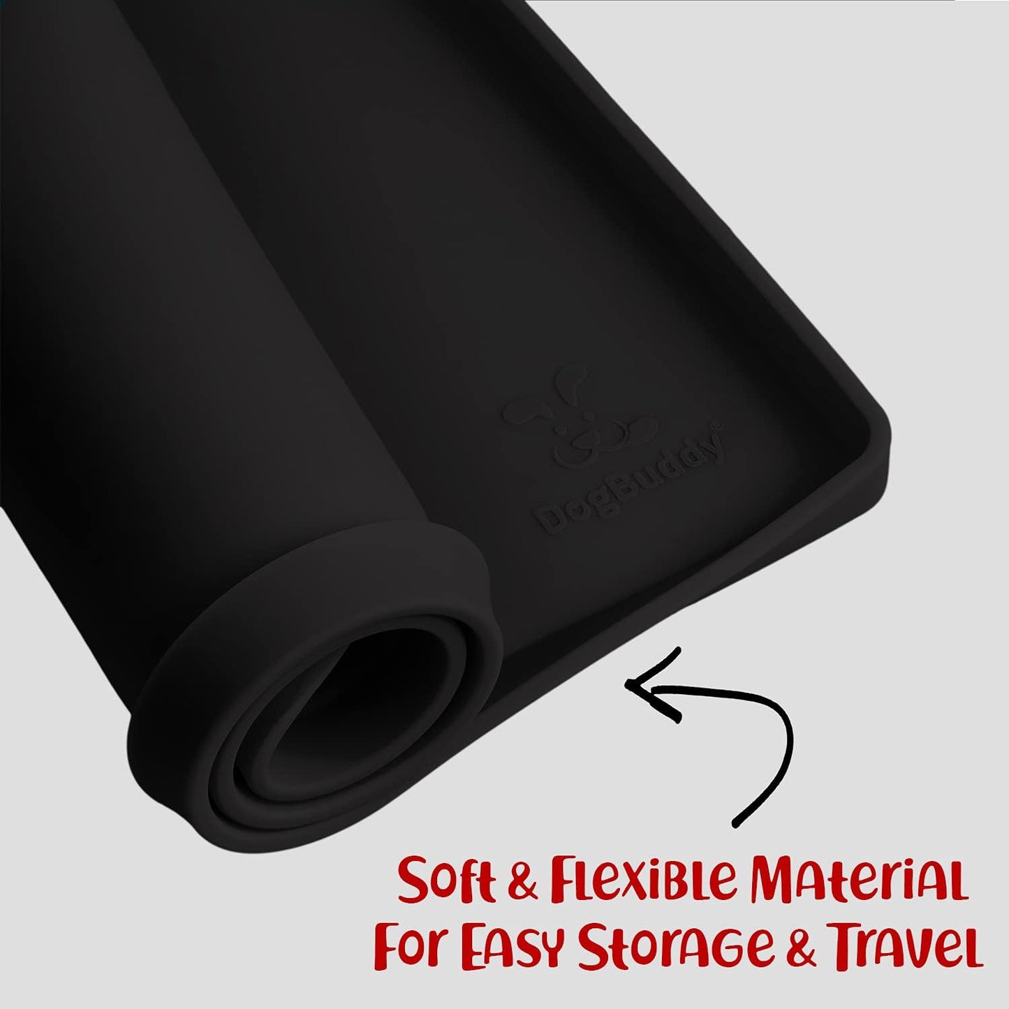 DogBuddy Dog Food Mat – Waterproof Dog Bowl Mat for Food and Water, Silicone Pet Feeding Mats for Floors, Non-Slip Placemat with High Edges for Dogs Bowls, Puppy Essentials (M: 21” x 14”, Black)