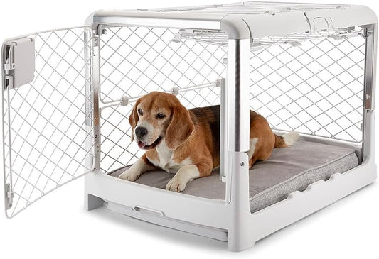 DIGGS Revol Collapsible Dog Crate with Wheels - Premium Portable Dog Crate - Safe, Stylish, and Convenient Indoor Kennel (Ash, Medium)