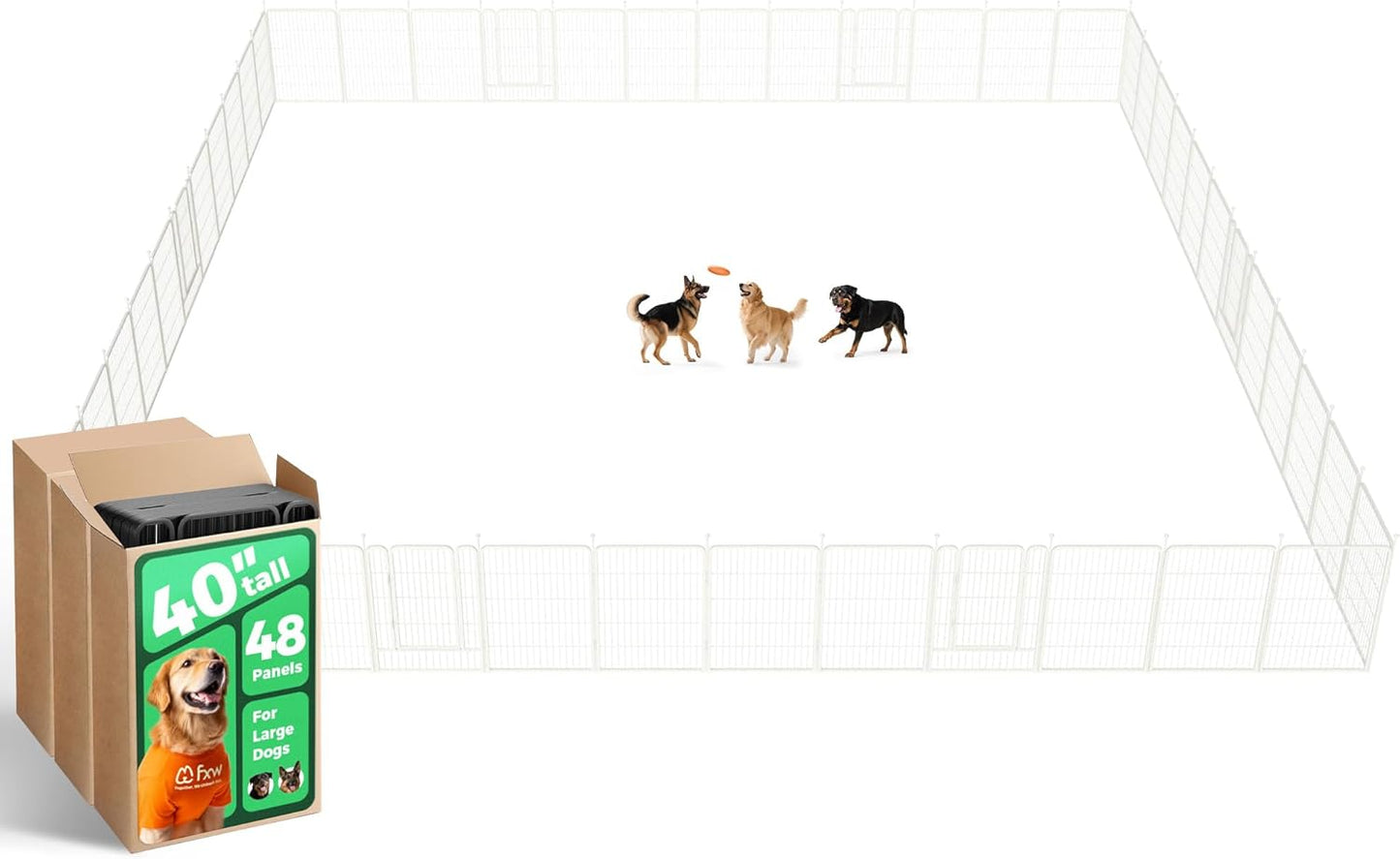 FXW Rollick Unleashed Dog Playpen for Indoor, Yard, RV Camping, 40 inch 48 Panels for Medium and Large Dogs, White│Patented