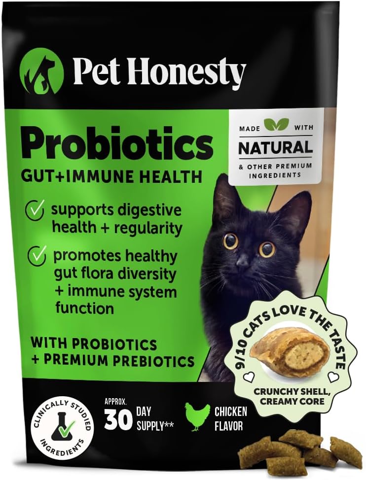 Cat Probiotics Gut + Immune Health Crunchy & Creamy Chews - Digestive Health, Supports Gut Health, Immunity, Healthy Digestion + Cat Constipation Relief - Chicken 30-Day Supply