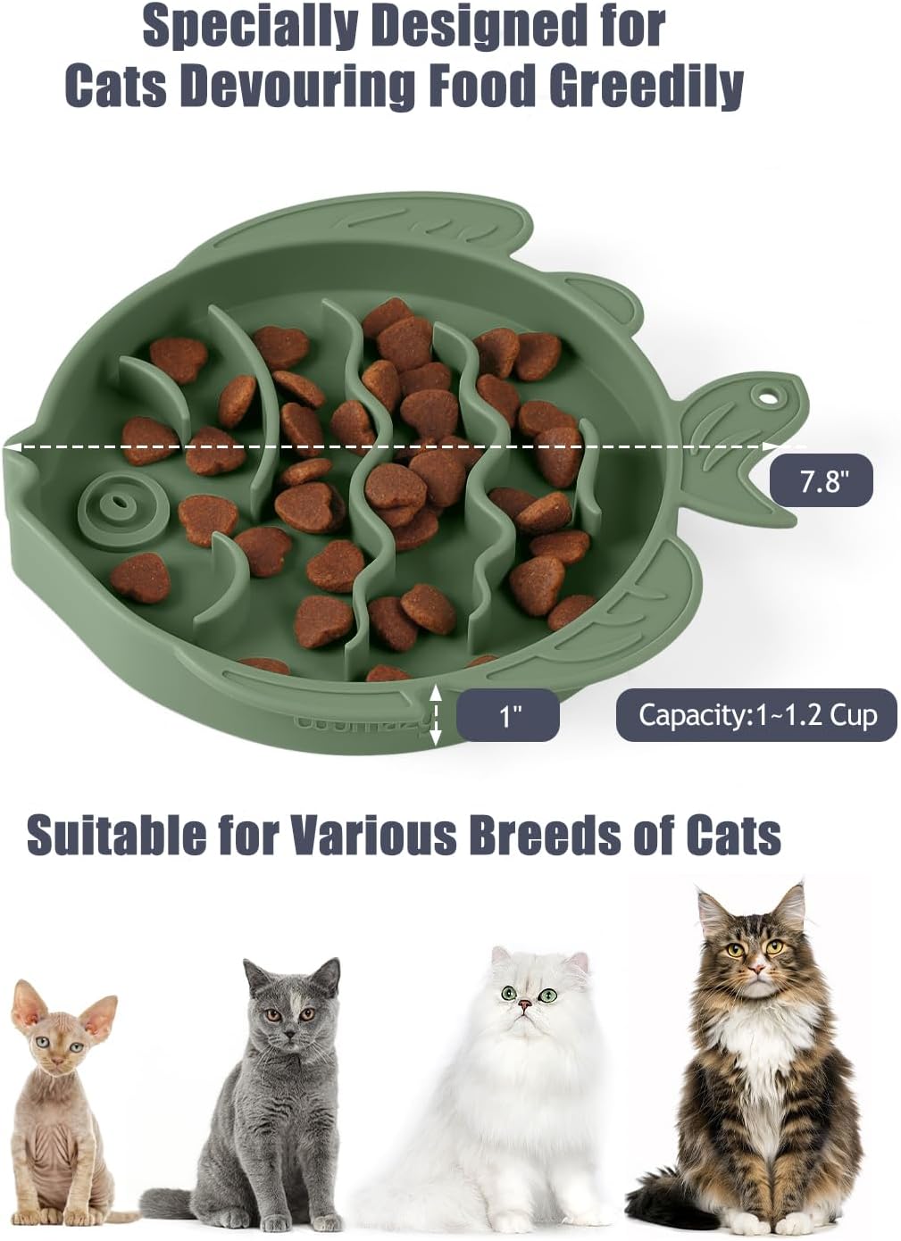 Coomazy 2-in-1 Silicone Slow Feeder Dog Cat Bowls, Lick Mat Interactive Puzzle Toy for Pets Dry/Wet Food Training, Keeps Dogs Cats Busy, Prevents Puppy Kitty Overeating (Avocado, 1.2 Cup)