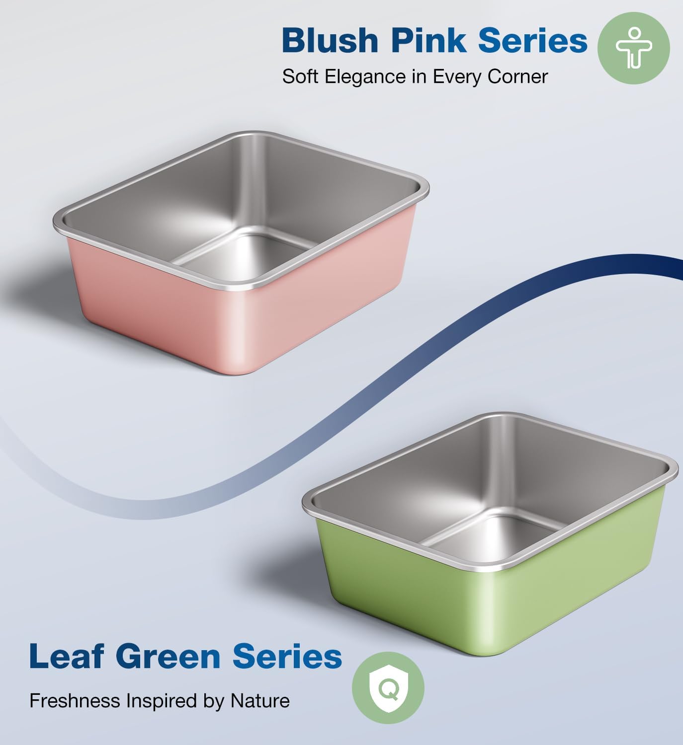 Stainless Steel Litter Box, Large Metal Cat Litter Box with High Sided for Big and Small Cats, Non-Stick, Easy to Clean, Odor-Free, 19.5" L×13.6" W×3.9" H, Leaf Green