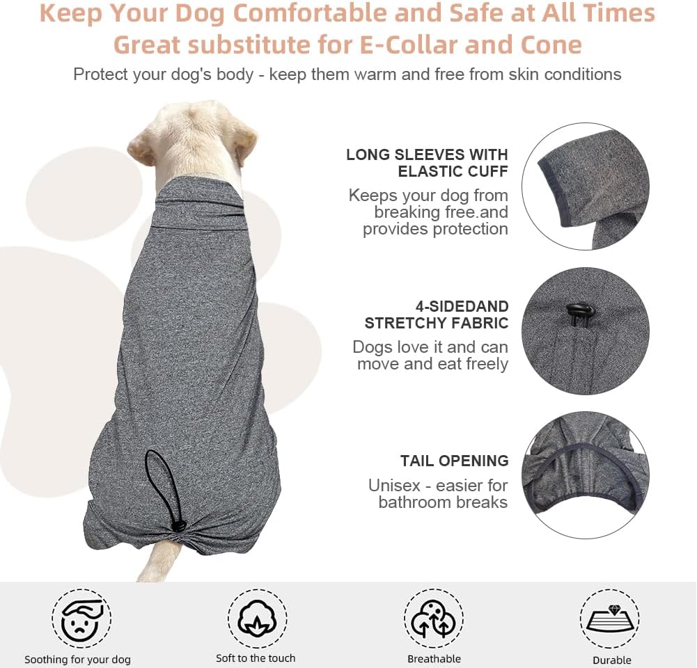 Dog Pyjamas PJS Sweater Clothes and Home Clothing Suitable for Medium to Large Breeds of Dogs, Dog Neutering Suits, Extra-Large Stretch Fabric, Four-Legged Clothes(Thin Forid Gray, 2XL)
