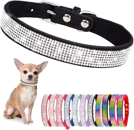 Small Dog Collar with Rhinestone Crystal Diamond Colorful Bling Girl Cat Collars Black XS