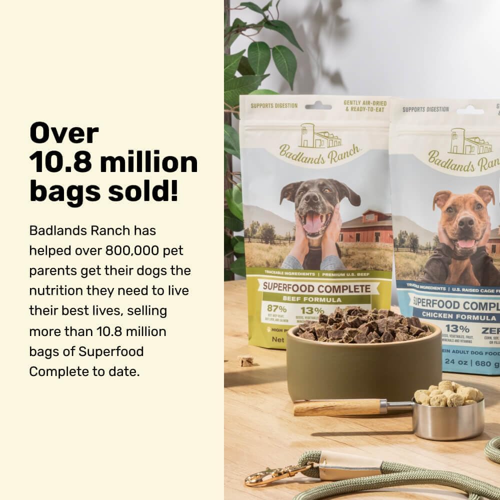 BADLANDS RANCH by Katherine Heigl- Superfood Complete, Air-Dried Adult Dog Food - High Protein, Zero Fillers, Superfood Nutrition (64 Ounce (Pack of 4), Beef)
