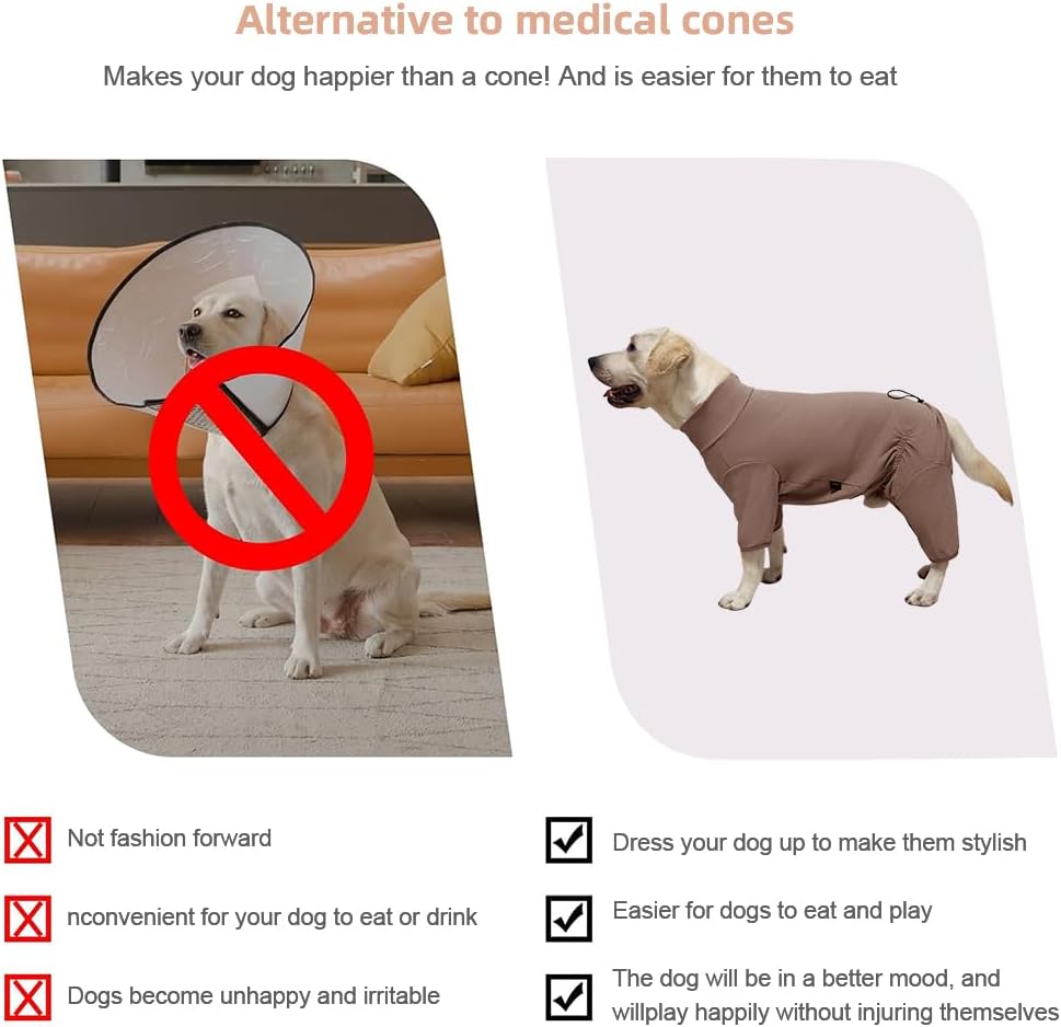 Dog Pyjamas PJS Sweater Clothes and Home Clothing Suitable for Medium to Large Breeds of Dogs, Dog Neutering Suits, Extra-Large Stretch Fabric, Four-Legged Clothe(Thickened Coffee, XL)