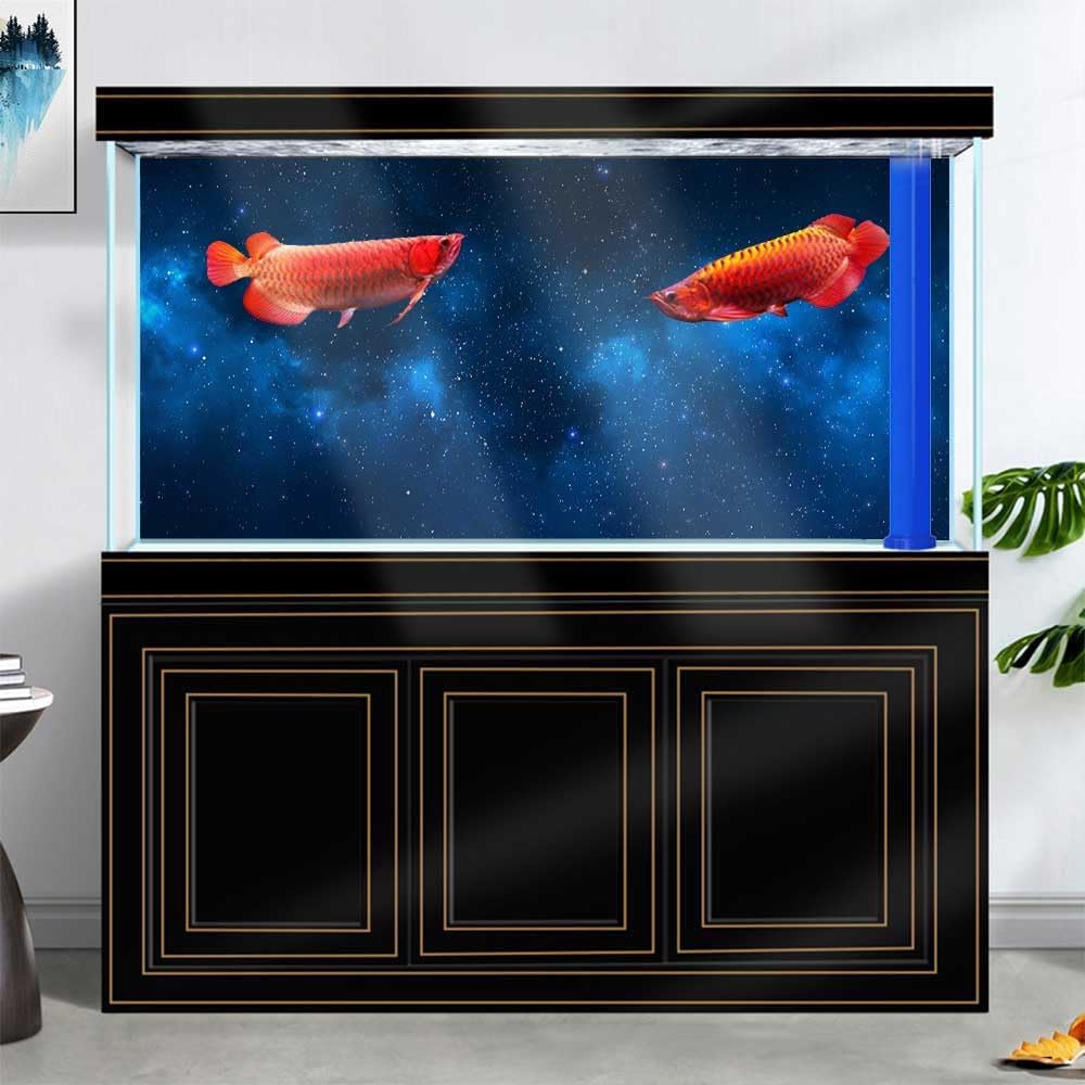 24X16IN Starry Aquarium Background, Art Starry Fish Tank Decorations Background, with 8 EVA Double-Sided Tape