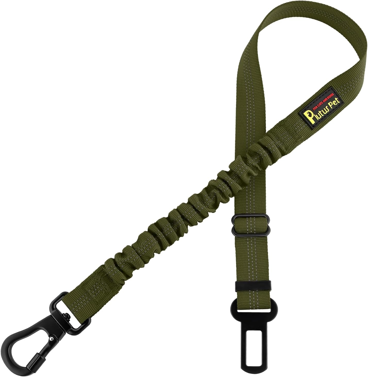 Plutus Pet Dog Seat Belt for Car, Adjustable Dog Car Harness with Carabiner Clip, Reflective Safety Dog Seatbelt Leash with Elastic Bungee, Ranger Green