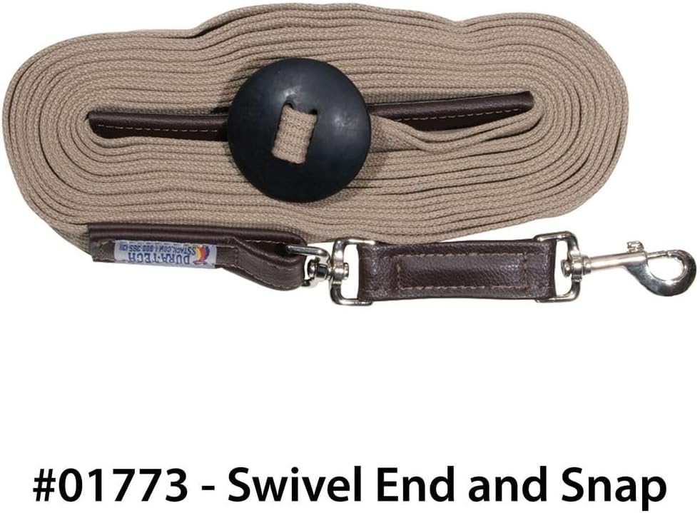 Dura-Tech German Web Cord Lunge Line for Horses | Soft Grip Ribbed Webbing | Lightweight & Durable | Nickel-Plated Snap or Chain Options | Lunch Line with Swivel End and Snap