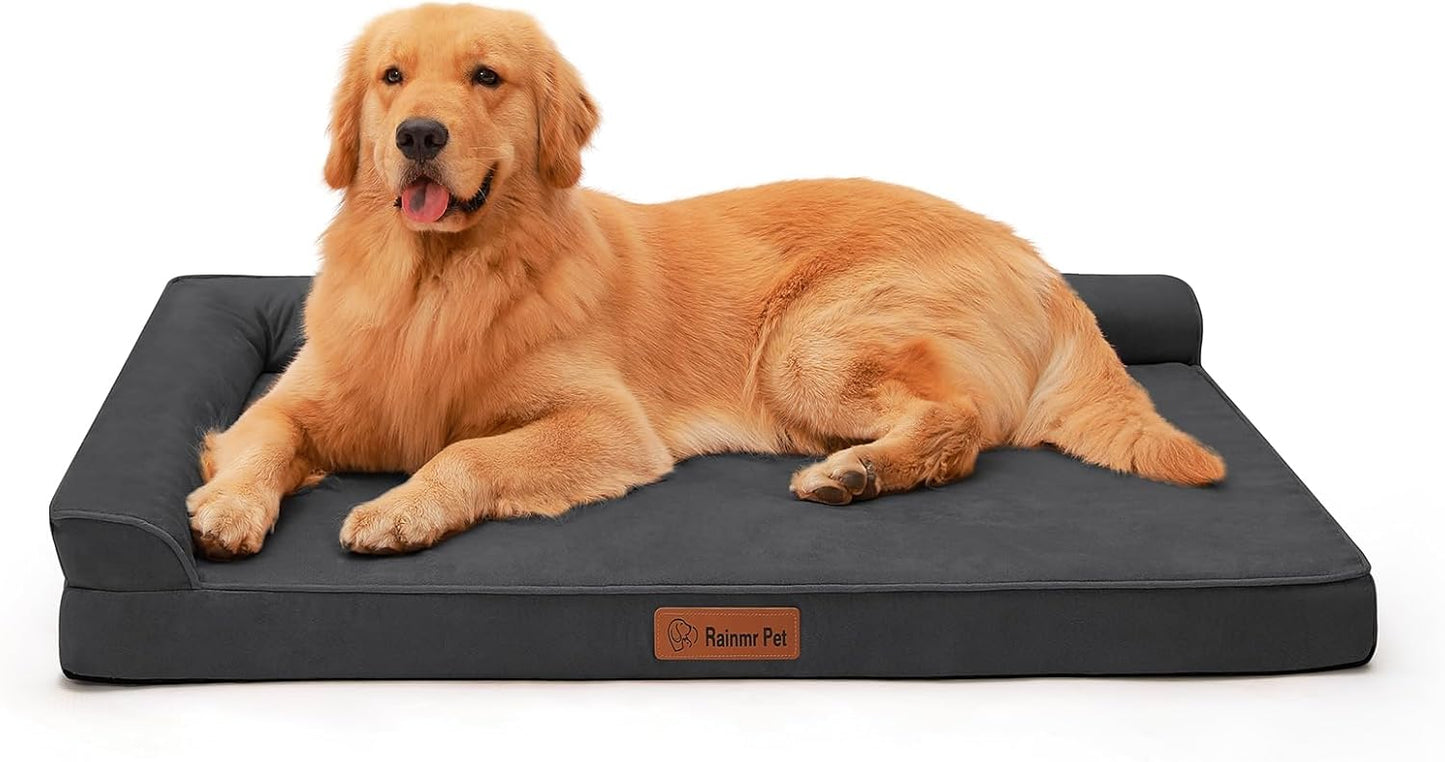 Upgraded Large Dog Bed, 3" Memory Foam with Waterproof Liner, Chew Resistant Microsuede Cover, Removable and Washable, for Indoor, Outdoor, and Car Use, Nonskid Base, 44x32, XXL Dark Grey