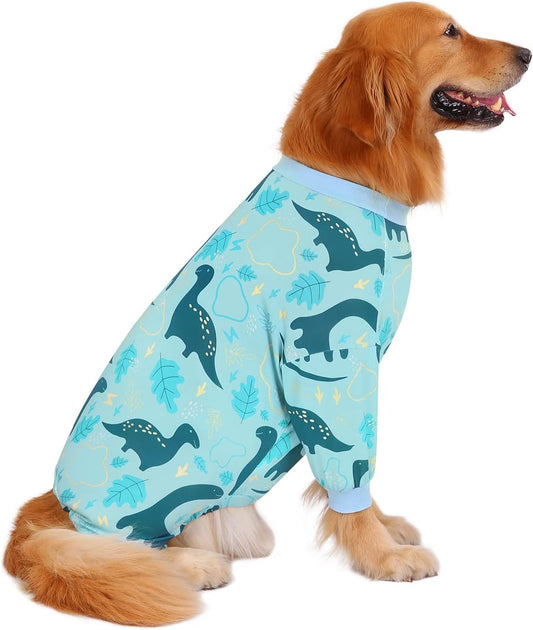 HDE Dog Pajamas One Piece Jammies Jumpsuit Pet Clothes Outfit Stretchy Lightweight Comfy Shirt Pjs for M-3XL Dogs Dinosaurs - 3XL