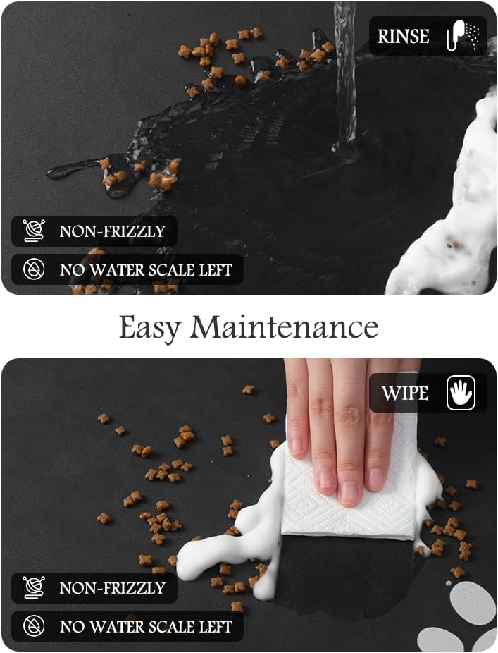 Pet Feeding Mat-Absorbent Dog Mat for Food and Water Bowl-No Stains Quick Dry Water Dispenser Mat-Dog Accessories Pet Supplies-Bowl for Messy Drinkers（Black,16"x24"