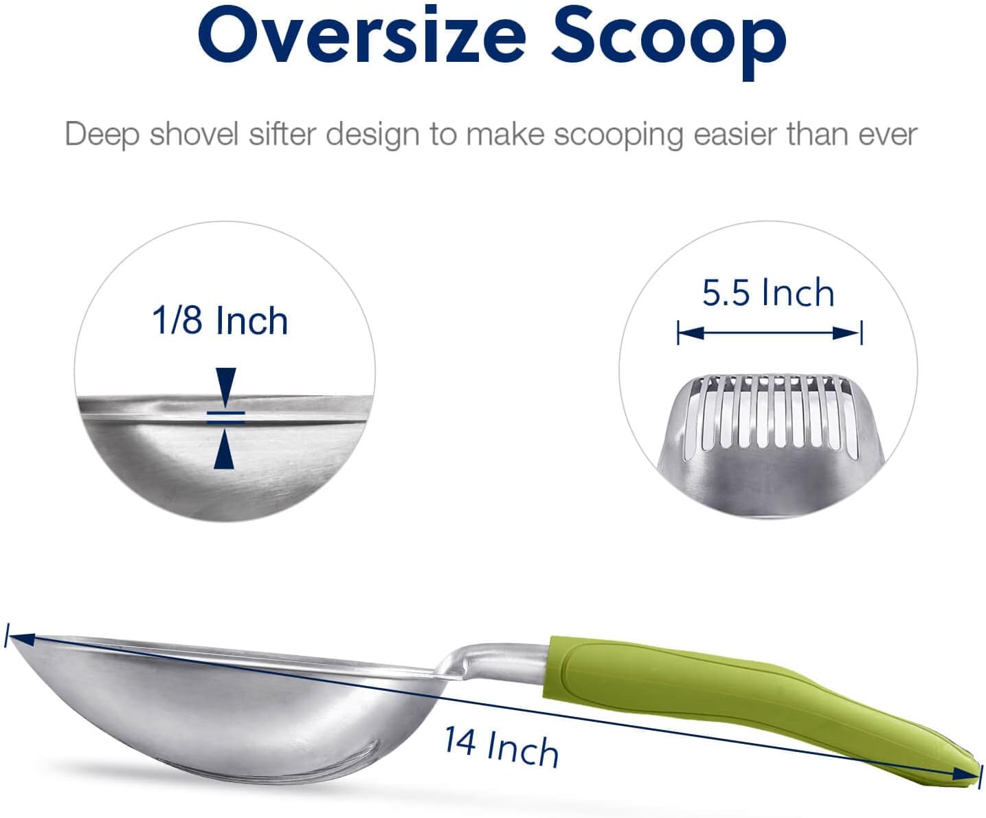 WePet Cat Litter Scoop, Aluminum Alloy Sifter, Kitty Metal Scooper, Deep Shovel, Long Handle, Poop Sifting, Kitten Pooper Lifter, Durable, Heavy Duty, for Litter Box