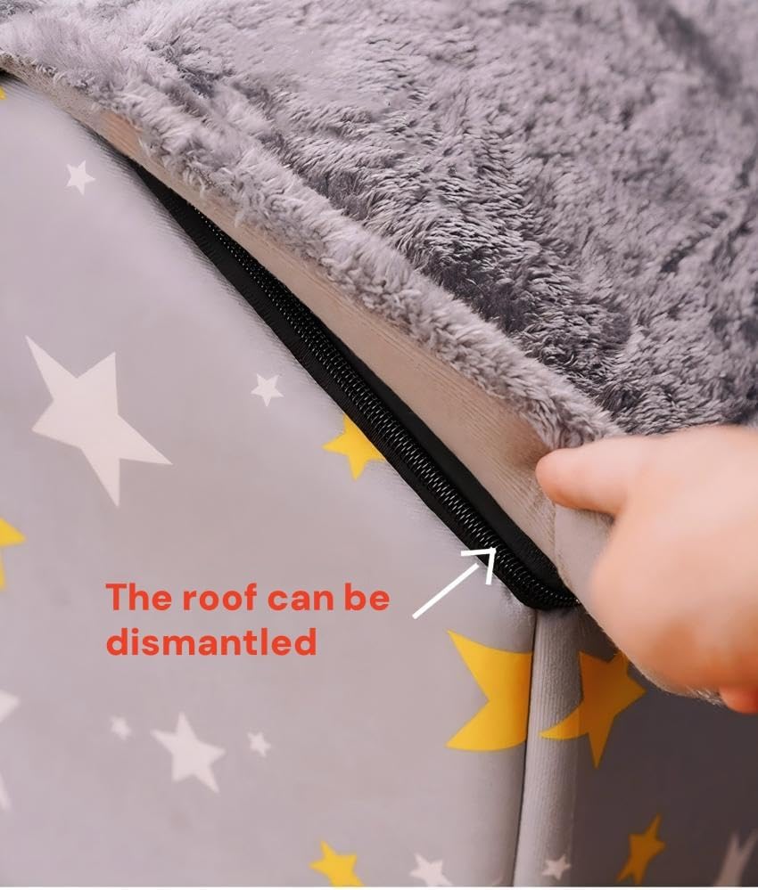 Scnbom Dog House Indoor Puppy Cave Cat Nest Kennel Pet Bed Portable Memory Sponge Foldable Houses with Cushion (Grey, M:Size fits 7.5kg/17lbs (Pets))