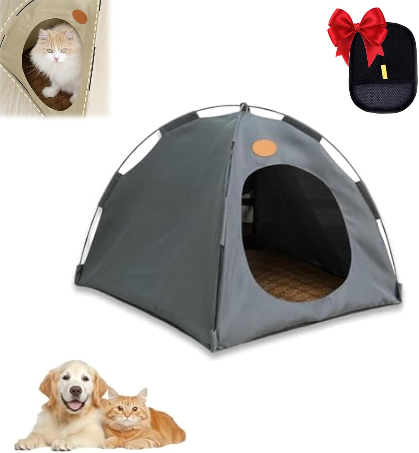 BreezyDen Pop-Up Pet Tent – Portable Indoor/Outdoor Cat Tent, Waterproof Pet Hideaway for Cats & Small Dogs with Mesh Window, Anti-Slip Base & Washable Design (Dark Gray, L (15 catties Kitten))