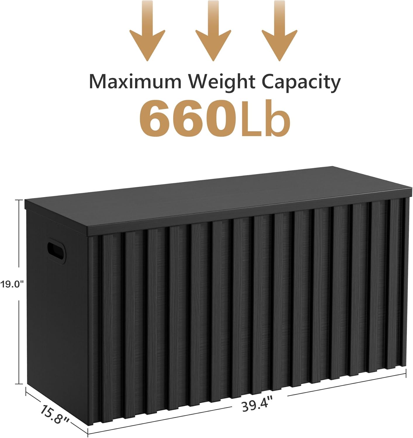 UEV Storage Bench,39.4" Wood Box, Storage Trunk with 2 Safety Hinges, Ottoman Storage Chest, Fluted Storage Bench for Bedroom, Entryway, Living Room(Black)