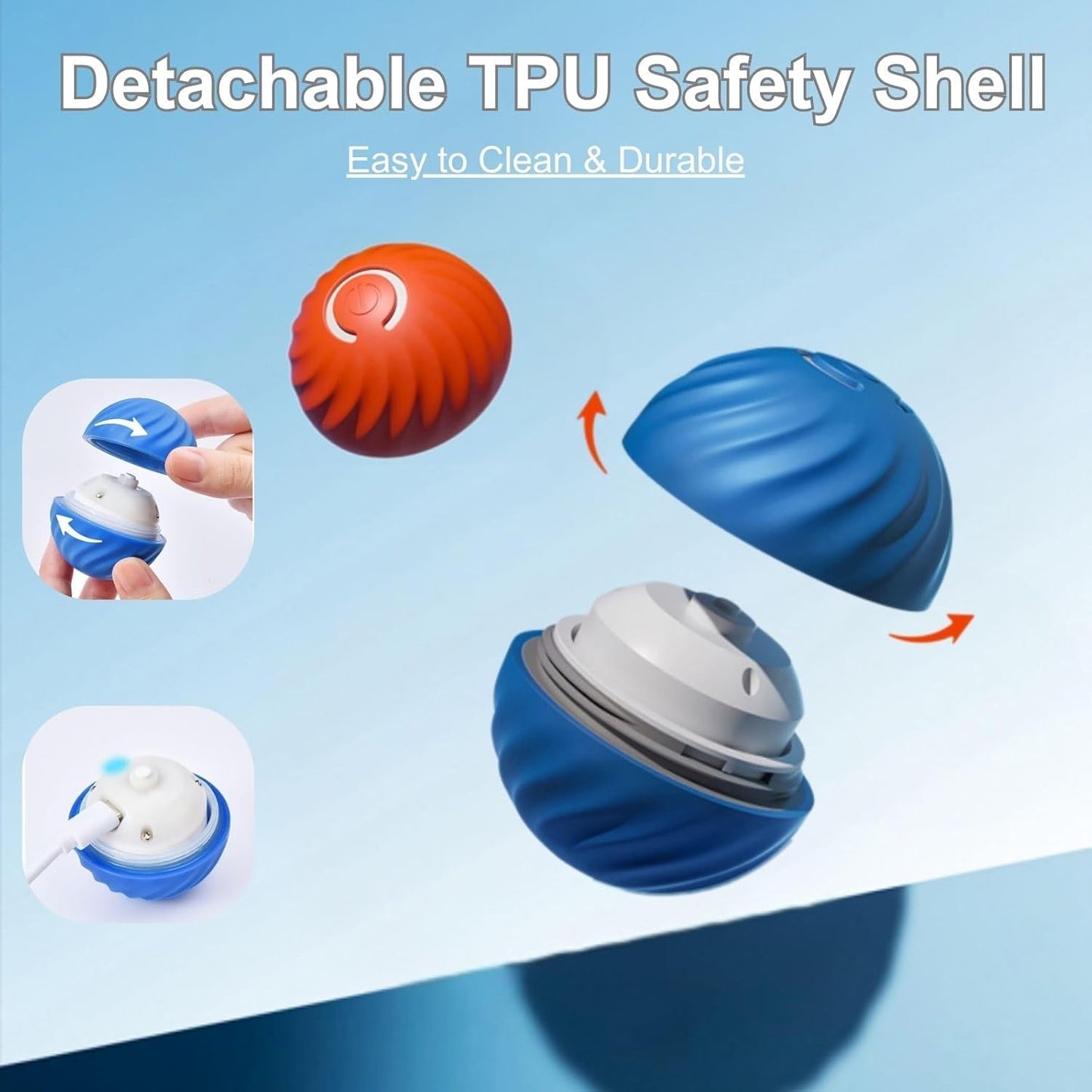 Zoomie Buddy 2.0, Zoomie Buddy for Dogs, 2 in 1 Smart Touch Interactive Dog Balls ＆ Pet Feeder, 2.83" Diameter, Suitable for Small/Medium Dogs, with Fruit Plush Cover (Blue+Orange, Tomato)