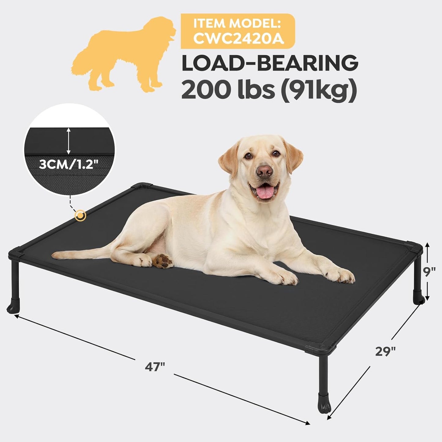 Veehoo Chew Proof Dog Bed - Large Dogs' Non-Chewable, Anti-Scratch Training Platform Hammock, Cooling Off-Ground Cots, CWC2420ACP