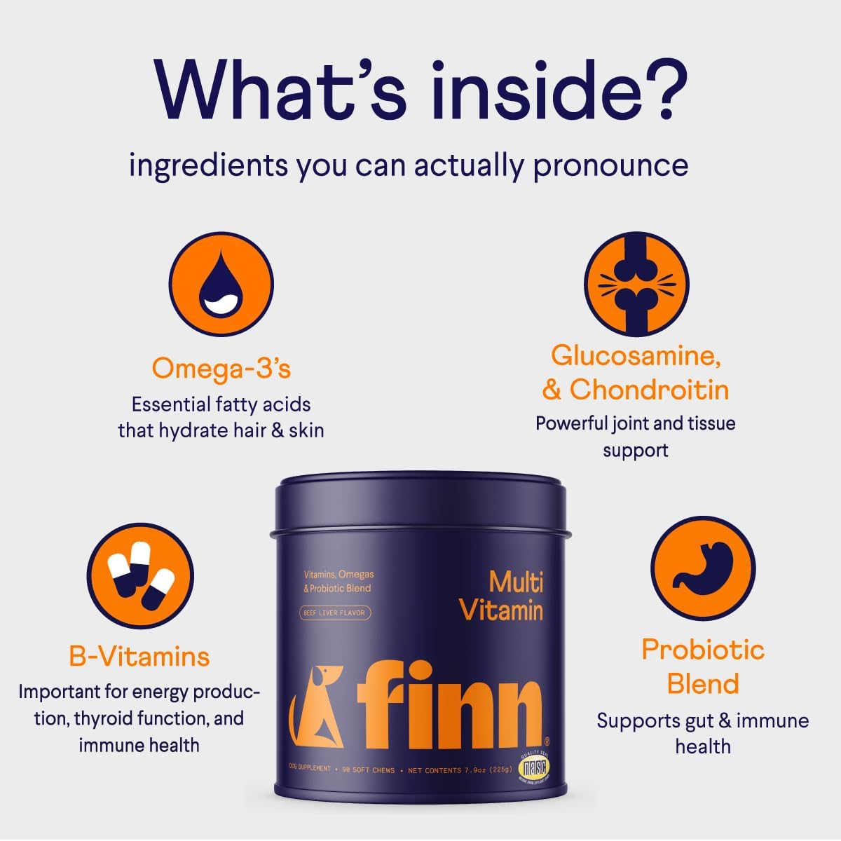 Finn All-in-1 Multivitamin for Dogs - Daily Multi with Probiotics, Omegas & Nutrients to Support Everyday Wellness - 90 Soft Chews