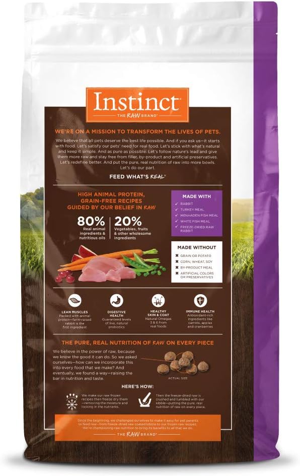 Instinct Original Dry Cat Food, Raw Coated Kibble, High Protein, Grain Free Recipe - Real Rabbit, 4.5 lb. Bag