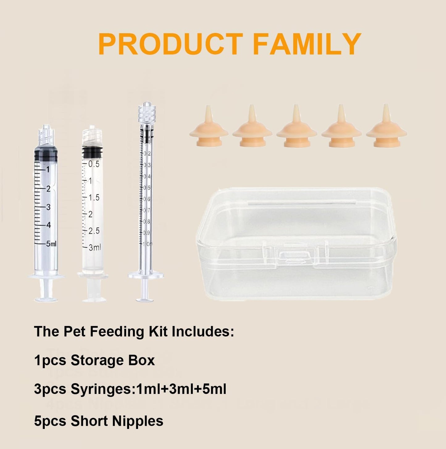 Pet Feeder Syringe, Newborn Animal Feeder Syringe Pet Feeding Nursing Syringe Silicone Feeding Pacifier,Pet Feeding Nipple for Kitten and Puppy (2x10ml Feeder &1S+1M+2L Nipples)