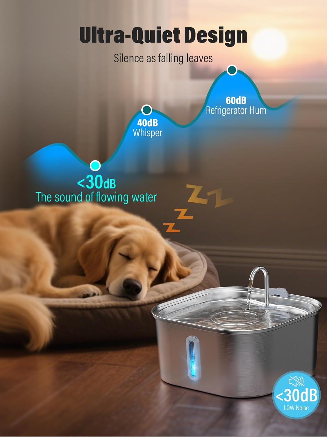 Dog Water Fountain for Large Dogs, 8L/2.1Gal Stainless Steel Pet Water Fountain with Water Level Window, Automatic Dog Water Bowl Dispenser for S-L Dogs and Multi-Pets