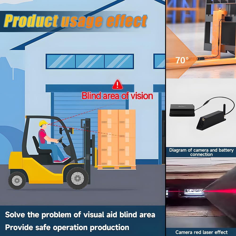 7-inch Forklift Reversing Monitor, HD Night Vision 1080P Magnetic Wireless Reversing Camera, Waterproof IP68, IR Laser Positioning Camera for Forklifts, Vans, Trucks and Trailers